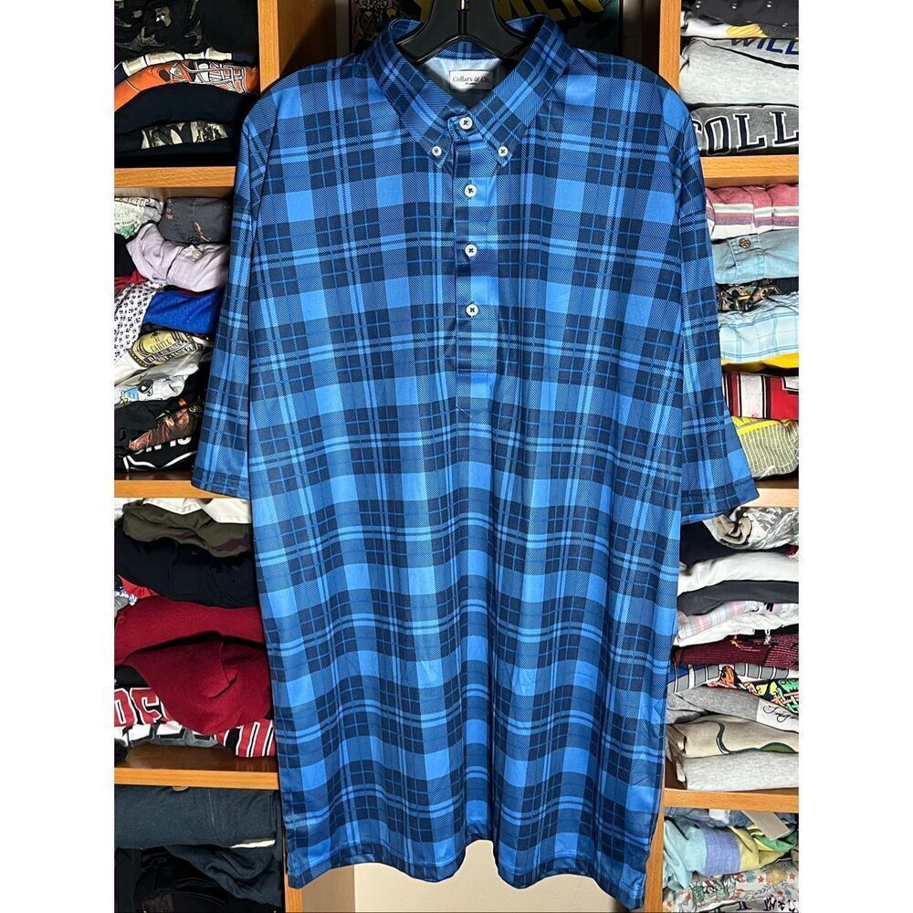Collars & Co Men’s Dress Collar Polo Shirt Plaid 2XL